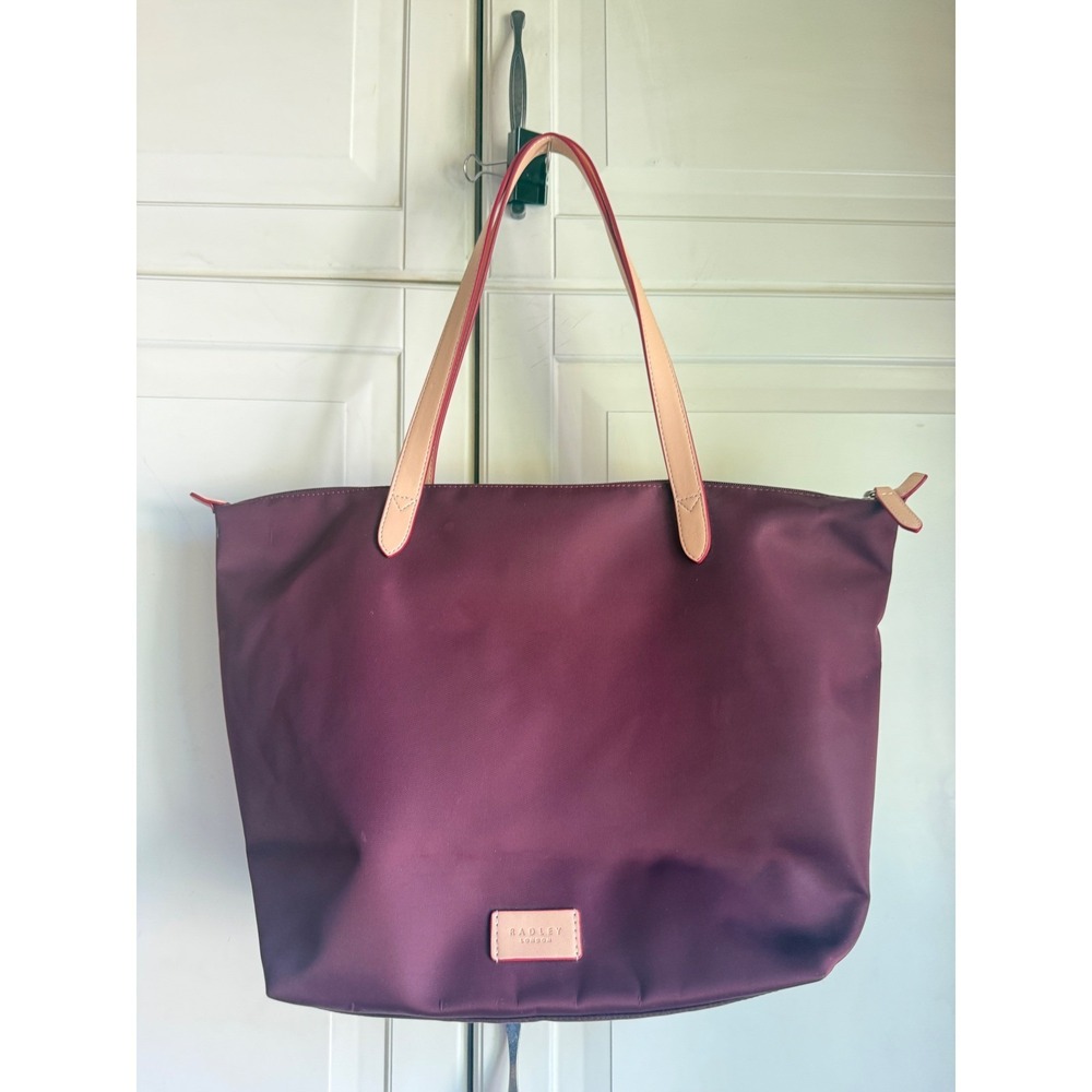 Radley London Pocket Essentials Burgundy Nylon Tote Bag Leather Trim Zip Top